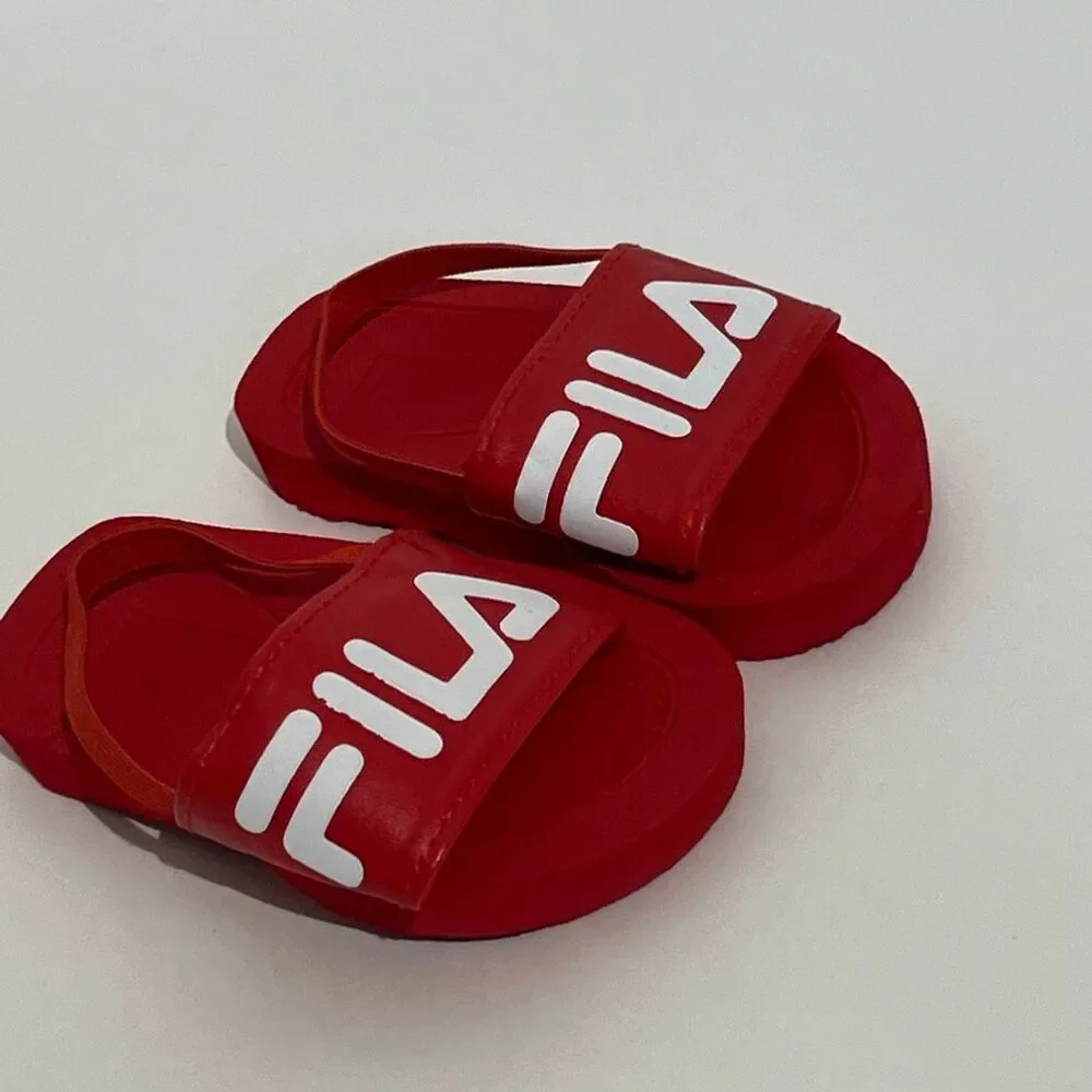 Fila Infant Baby Red White Logo Back Strap Slide Sandals Size‎ 9-12 Months NWOT